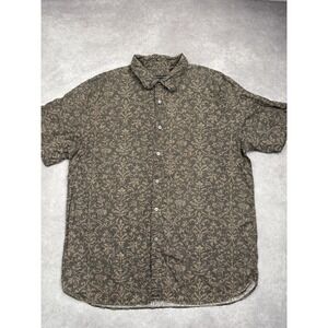 Structure Shirt Mens Large Brown Tan Floral Paisley 100% Linen‎ Button Up Casual